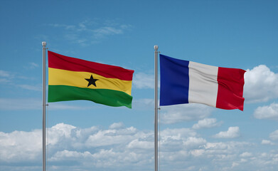 Ghana and France flags, country relationship concept