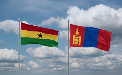 Mongolia and Ghana flags, country relationship concept