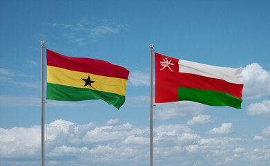 Oman and Ghana flags, country relationship concept