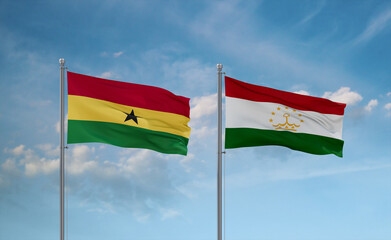 Tajikistan and Ghana flags, country relationship concept