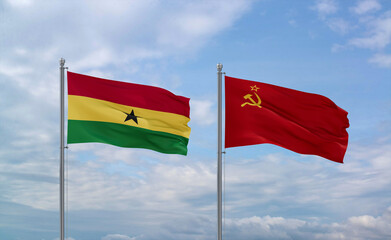 Soviet Union and Ghana flags, country relationship concept