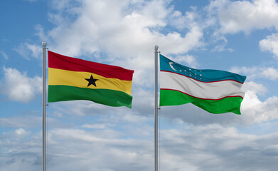 Uzbekistan and Ghana flags, country relationship concept