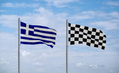 Checkered racing and Greece flags, country relationship concept