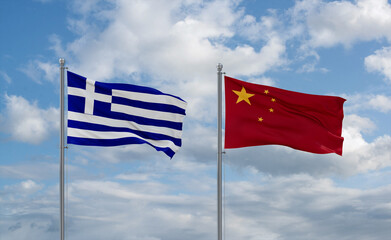 China and Greece flags, country relationship concept