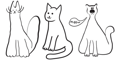 set of cat characters in vector.cats icon in doodle style. linear illustration of cat. Template for logo sticker poster icon app website. Business icon series