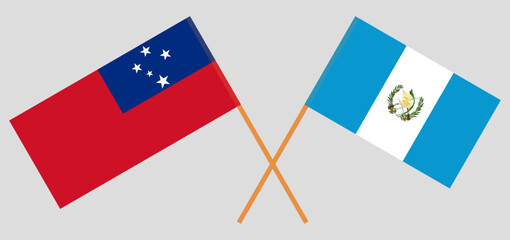 Crossed flags of Samoa and Guatemala. Official colors. Correct proportion