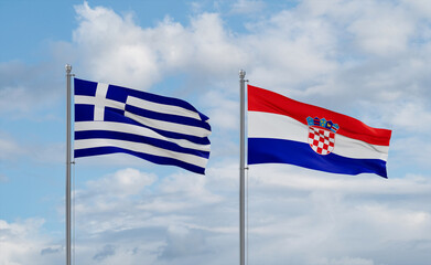 Croatia and Greece flags, country relationship concept