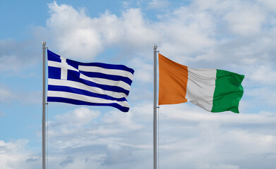 Ivory Coast and Greece flags, country relationship concept