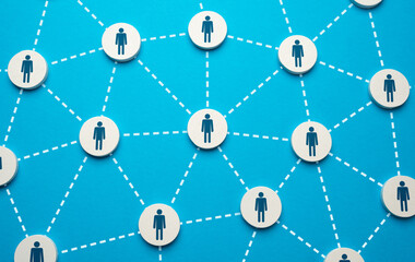 People form connections and grow into a network of relationships. Organization of work on complex projects. - obrazy, fototapety, plakaty