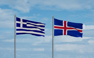 Iceland and Greece flags, country relationship concept