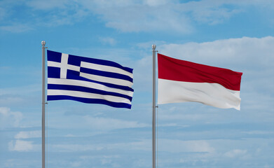 Indonesia and Greece flags, country relationship concept