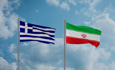 Iran and Greece flags, country relationship concept