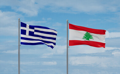 Lebanon and Greece flags, country relationship concept
