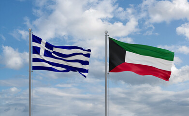 Kuwait and Greece flags, country relationship concept