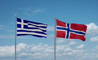 Norway and Greece flags, country relationship concept