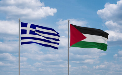 Palestine and Greece flags, country relationship concept
