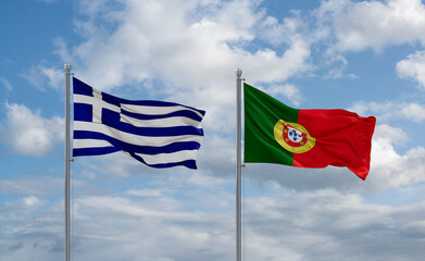 Portugal and Greece flags, country relationship concept
