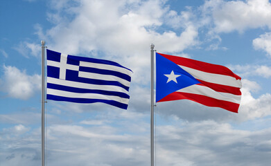 Puerto Rico and Greece flags, country relationship concept