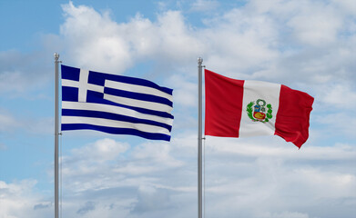 Peru and Greece flags, country relationship concept
