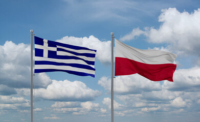 Poland and Greece flags, country relationship concept