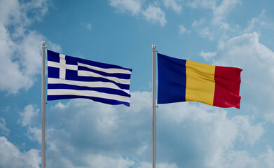 Romania and Greece flags, country relationship concept