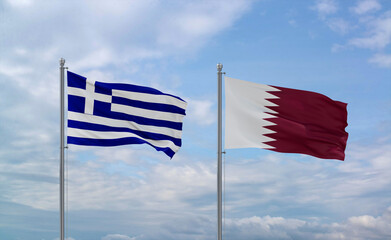 Qatar and Greece flags, country relationship concept