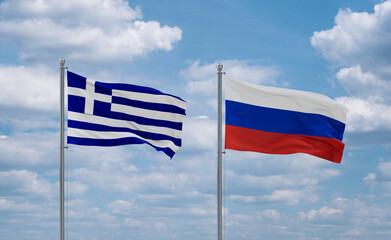 Russia and Greece flags, country relationship concept