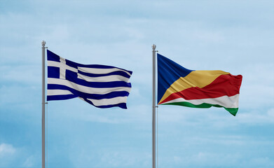 Seychelles and Greece flags, country relationship concept