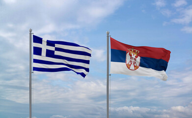 Serbia and Greece flags, country relationship concept