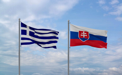 Slovakia and Greece flags, country relationship concept