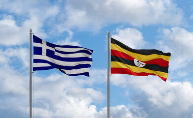 Uganda and Greece flags, country relationship concept