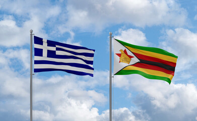Zimbabwe and Greece flags, country relationship concept