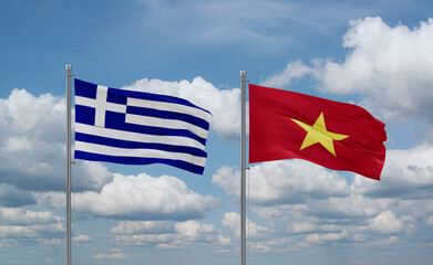 Vietnam and Greece flags, country relationship concept