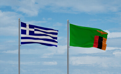 Zambia and Greece flags, country relationship concept