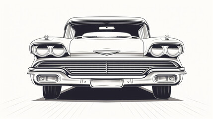 Classic car front view concept in vintage monochrome
