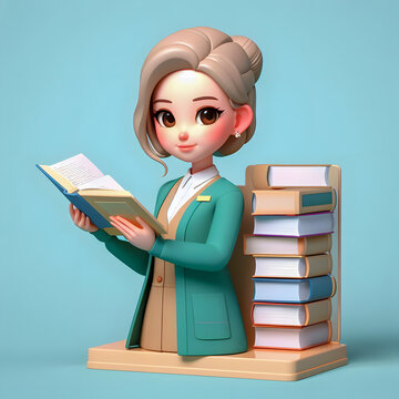 a close up of a person holding a book near a stack of books Generative AI