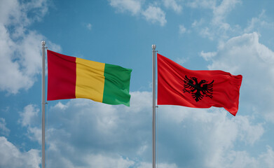 Guinea-Conakry, Guinea and Albania national flags, country relationship concept