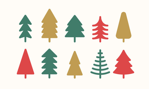 Colorful Christmas tree icon set. Collection of trendy fir tree symbol