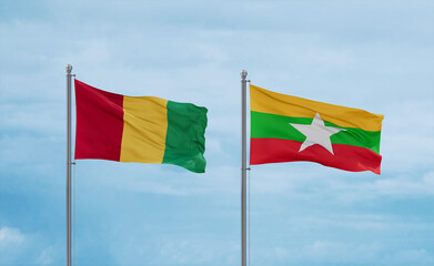 Myanmar and Guinea-Conakry, Guinea flags, country relationship concept