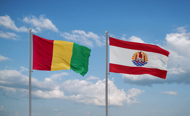 Guinea-Conakry, Guinea and French Polynesia flags, country relationship concept