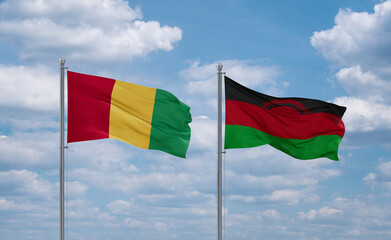 Malawi and Guinea-Conakry, Guinea flags, country relationship concept