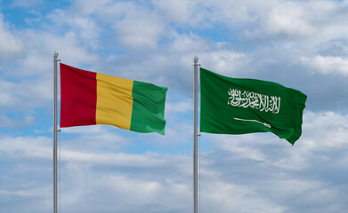 Guinea-Conakry, Guinea and Saudi Arabia flags, country relationship concepts