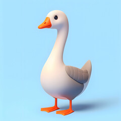 there is a white duck with orange feet standing on a blue surface Generative AI