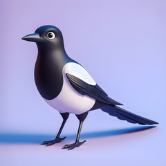 there is a black and white bird standing on a purple surface Generative AI