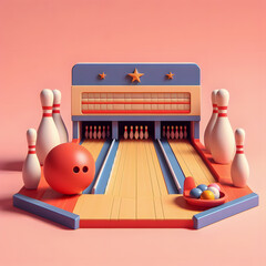 a close up of a bowling ball and pins on a pink surface Generative AI - obrazy, fototapety, plakaty