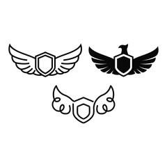 Set of Shield logo illustration with wings on a white background