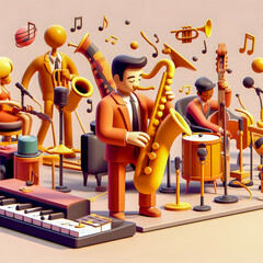 Fototapeta premium there are many figurines of people playing musical instruments Generative AI