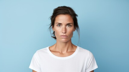 Fototapeta premium Portrait of a beautiful woman model. Face expression. Isolated on a colored background. Generative AI.