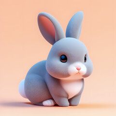 a close up of a small toy rabbit sitting on a pink surface Generative AI