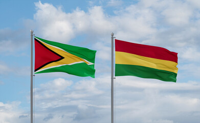 Bolivia and Guyana flags, country relationship concept